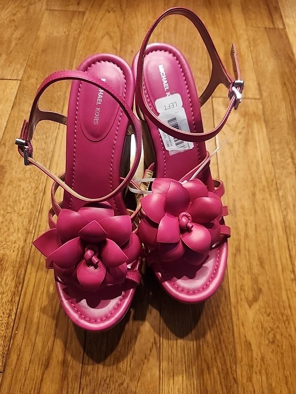 Michael Kors Pink Floral Cork Wedge Sandals Women’s Size 8.5M